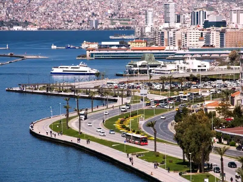 The city of Izmir with sea front roads 