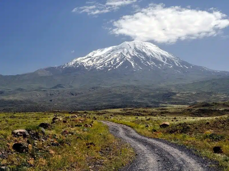 the road to snow topped Mount Ararat