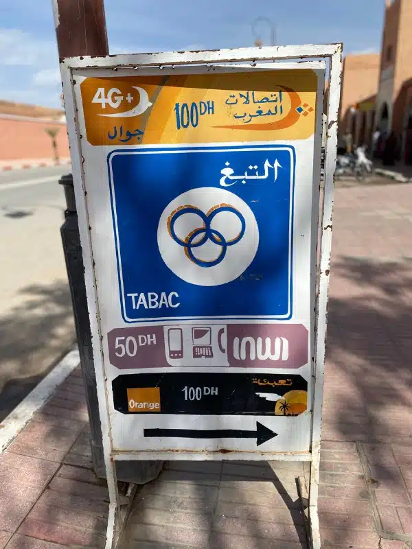 Display sign for mobile sim cards in a Moroccan street