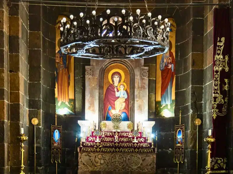 inside Saint Hripsime Church in Etchmiadzin, Armenia on summer day․ St Hripsime Church was listed in UNESCO World Heritage Sites
