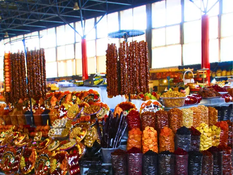 Traditional candy and sweet treats of Armenia displayed on a market stall