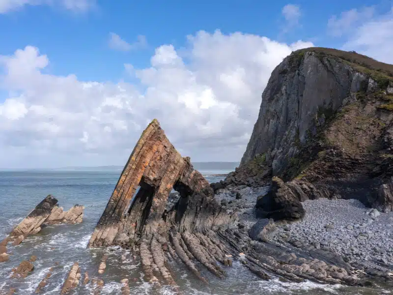striated rocks in the sea off Devon