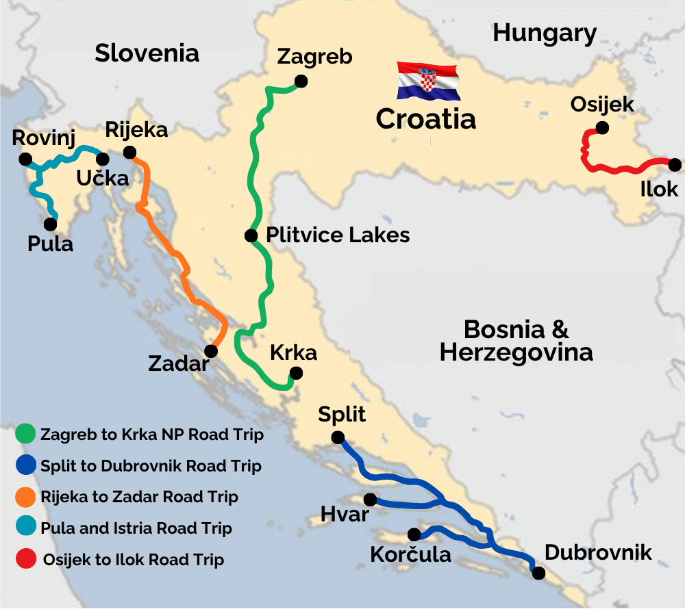 Croatia road trips map