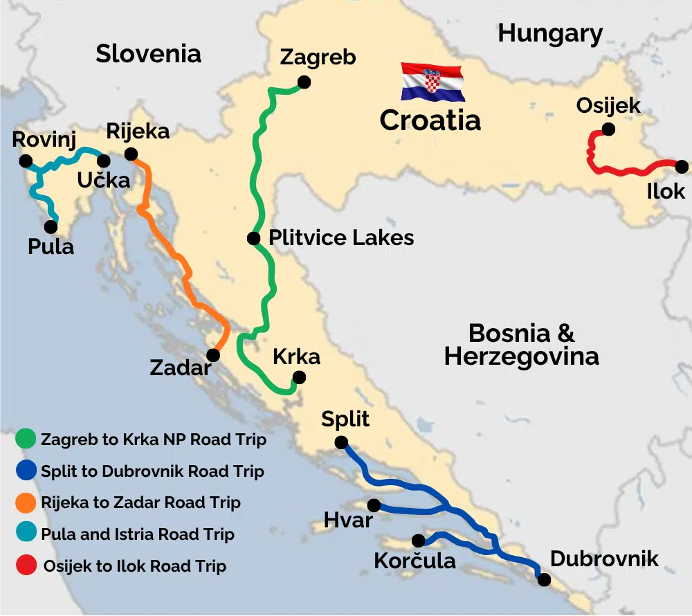 Croatia road trips map