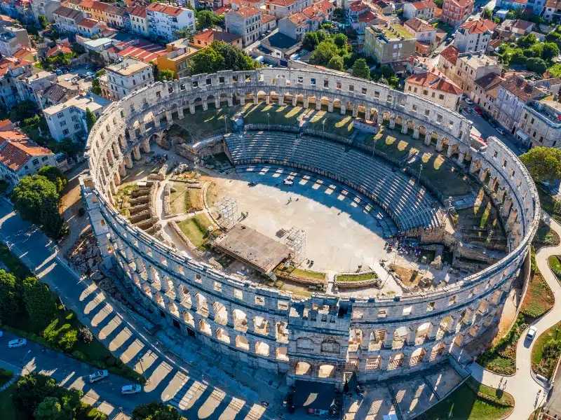Pula Arena surrounded by Pula town
