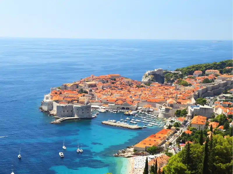 aerial view of Dubrovnik's old town red roofs