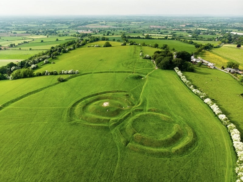 Earthworks around a small hill with a panoramic view