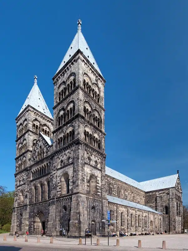large grey cathedral with two spires