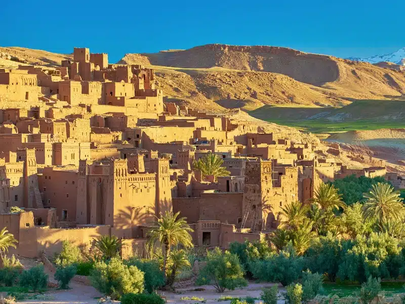 Old Kasbah surrounded by palm trees and the Anti Atlas Mountains