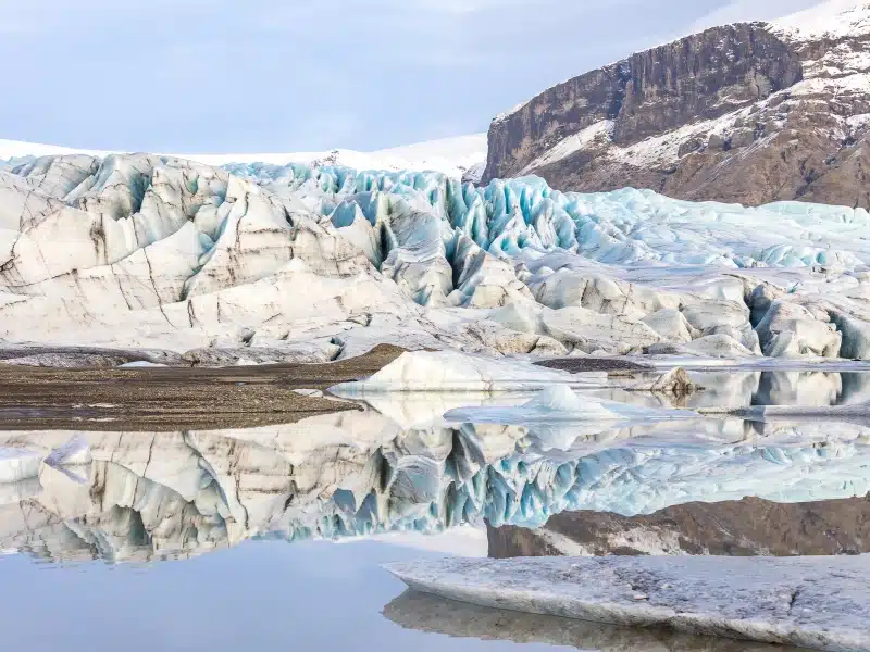 Blue and white glacier with creavasses