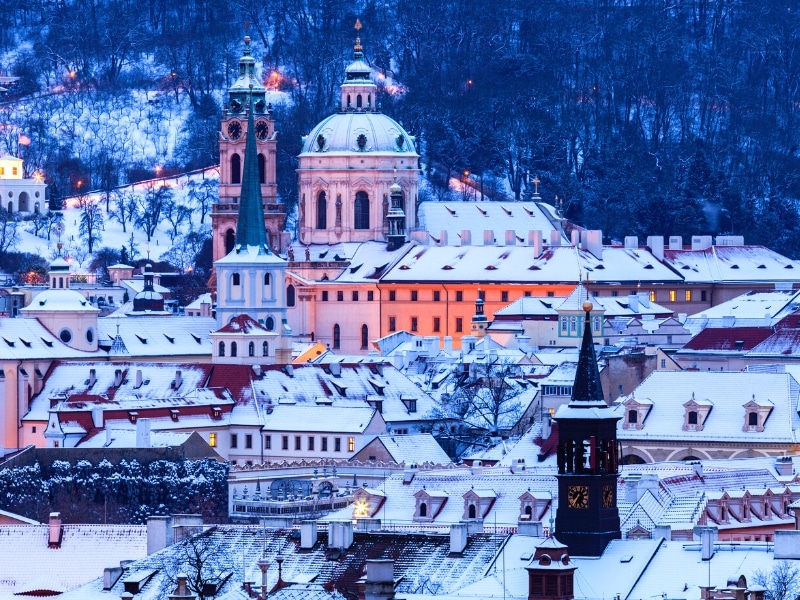 Cityscape covered in snow