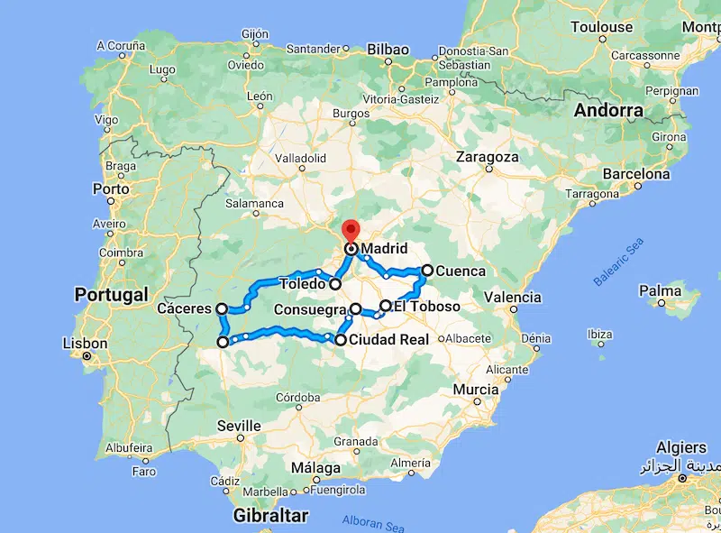 central Spain road trip map