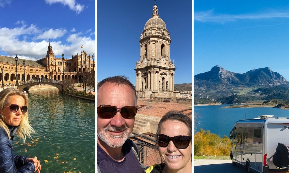 Trio of shots showing couple in Andalucia