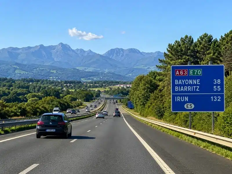 A63 motorway through southwest France on the driving route from UK to Spain