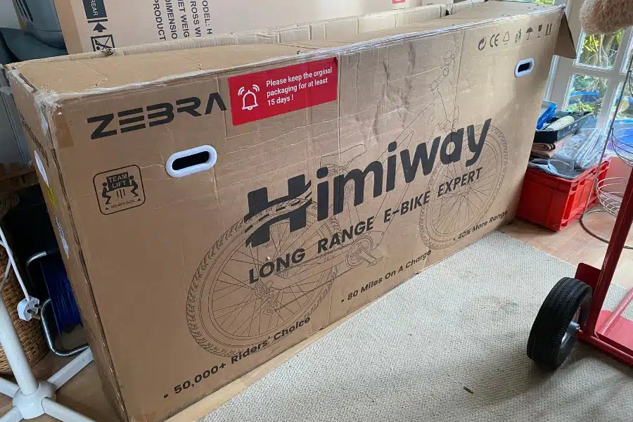 Himiway bike box in a garage