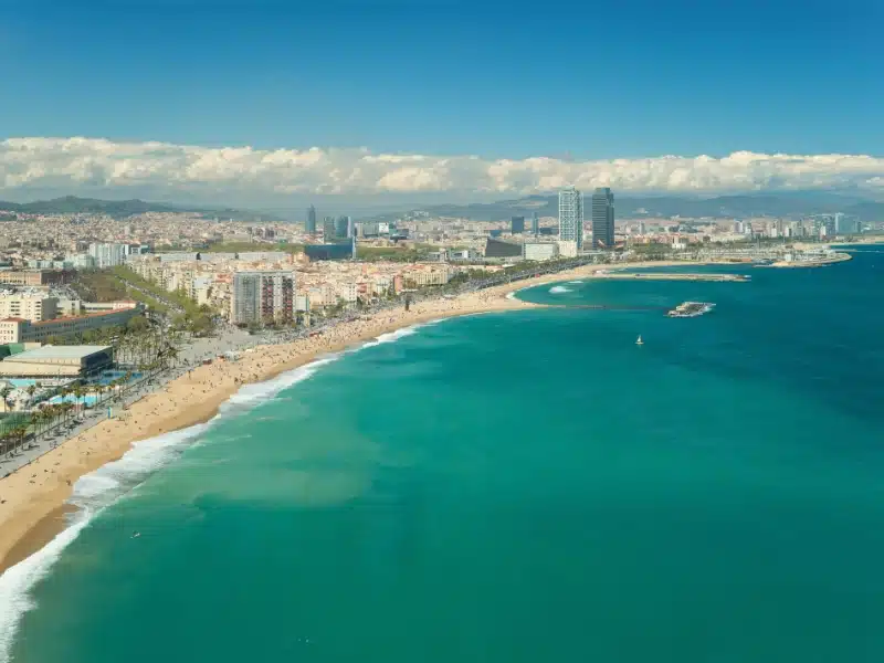 aerial view of Barcelona beach and coast