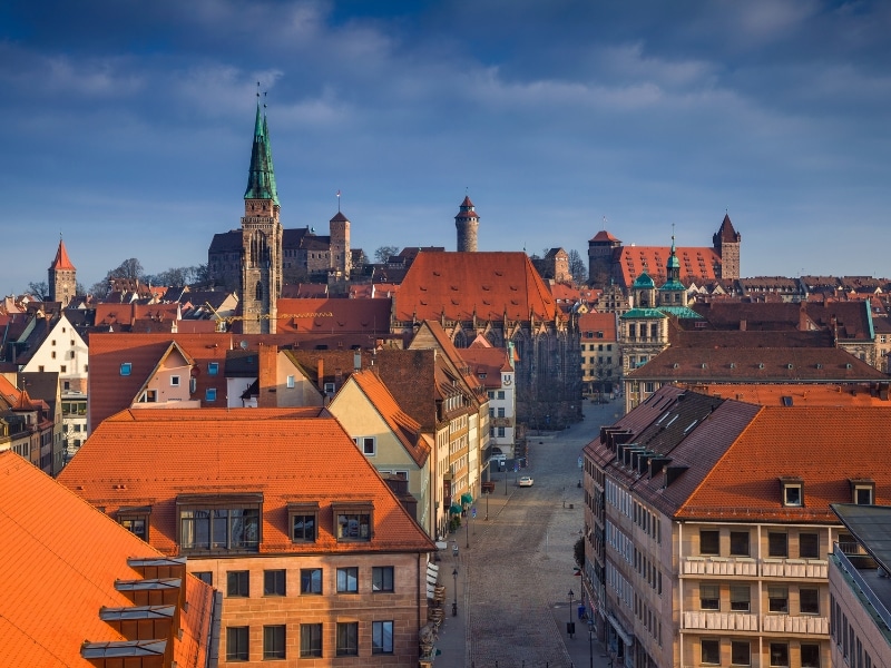 rood roofed buildings ad churches in a German city