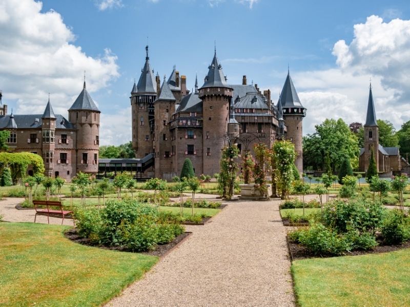 ornate castle with 8 spires and a lead roof