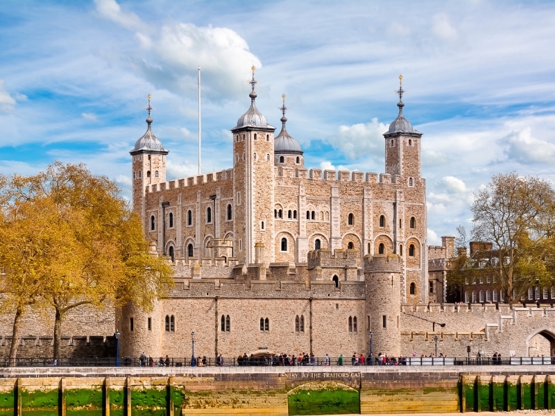 Turreted Tower of London from the River Thames