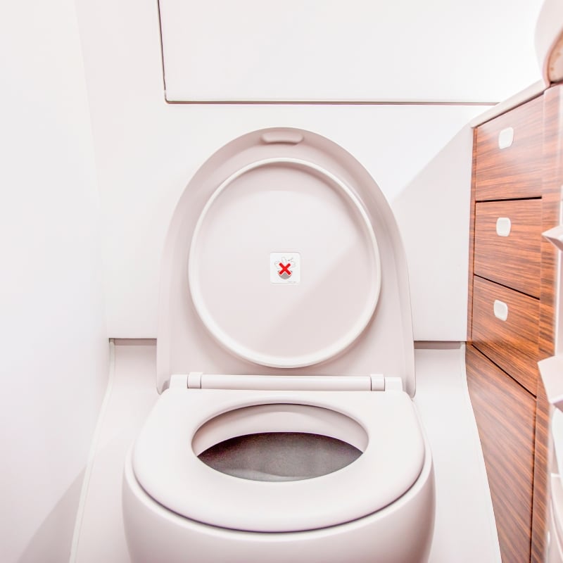 vacuum toilet with the lid up