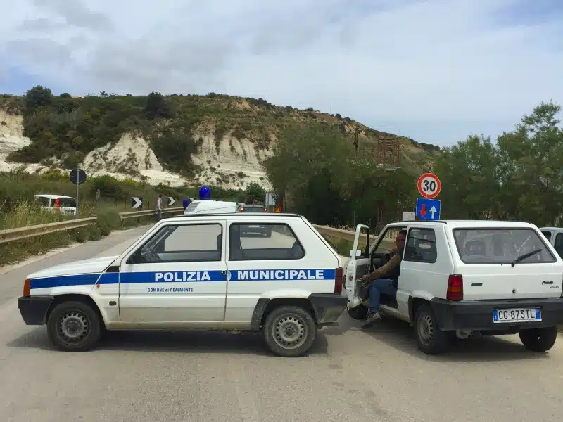 two white Fiat Panda cars on a road, one with Polizia Municipale written on the side