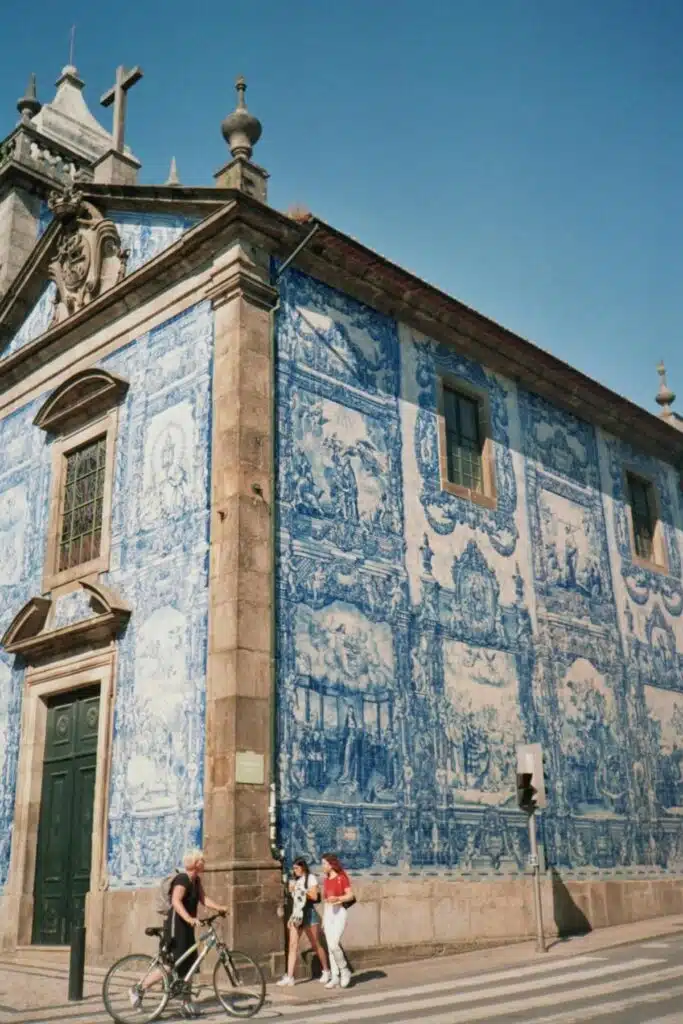 blue and white tiles on a religious building