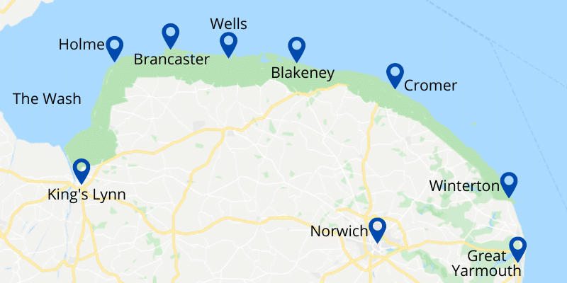 north Norfolk coast map