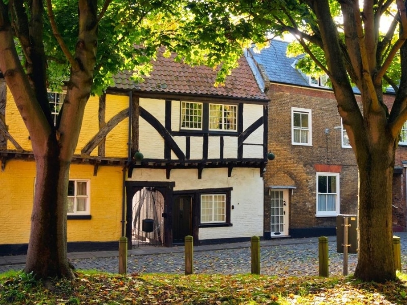 medieval half timbered houses in King's Lynn