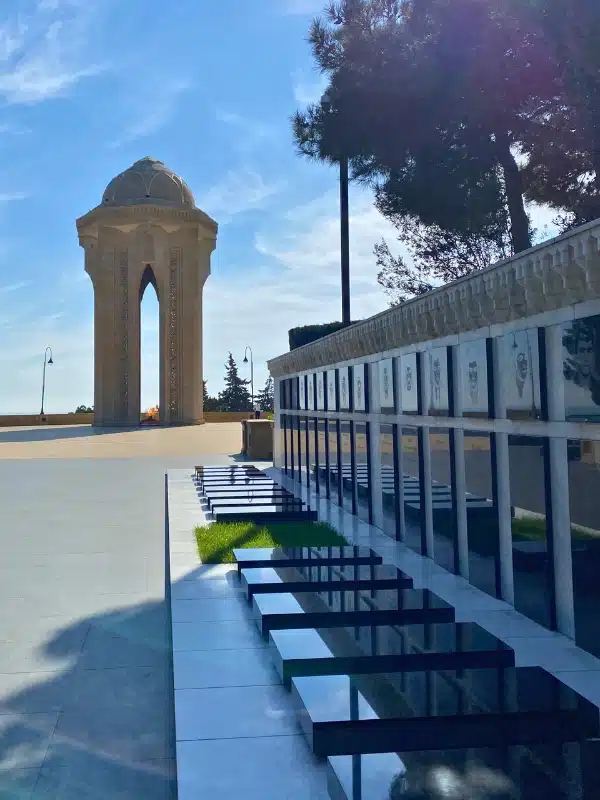 temple monument and memorial stones set in Baku