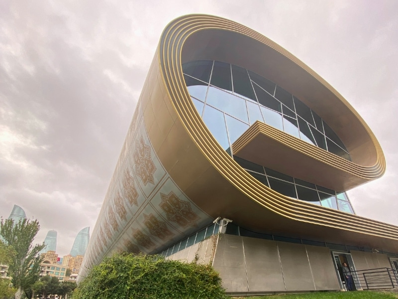 gold and brown carpet shaped building