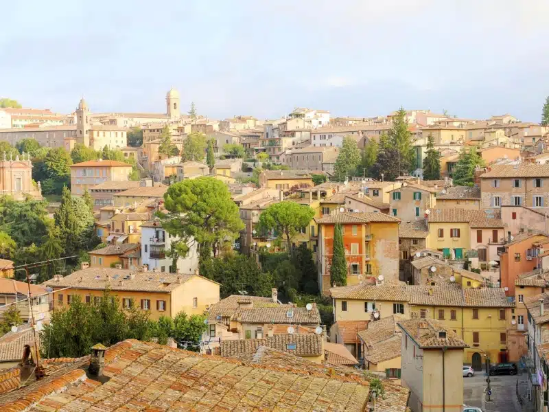 colorful houses and skyline of  historic Italian city