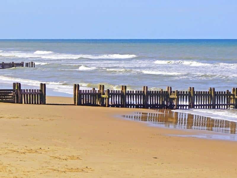 wooden fencing in sand by the sea