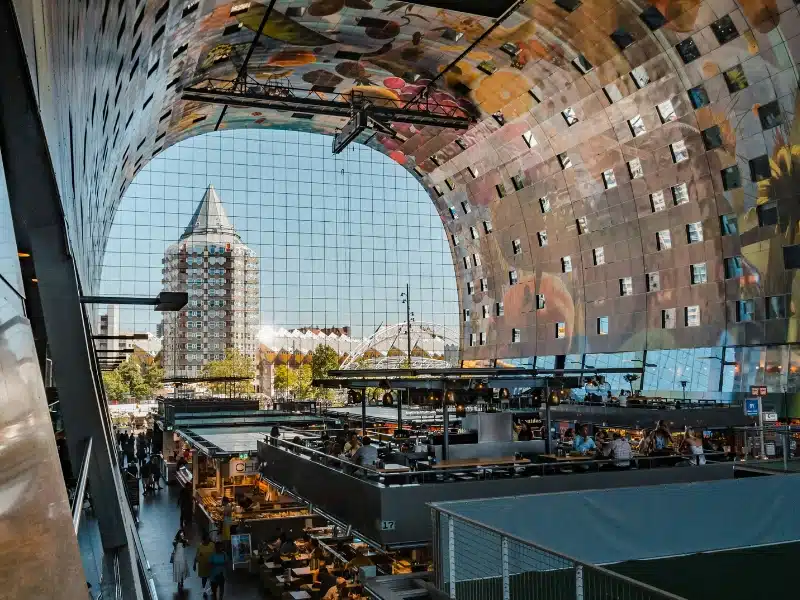 modern foodhall in an arched tunnel-shaped building