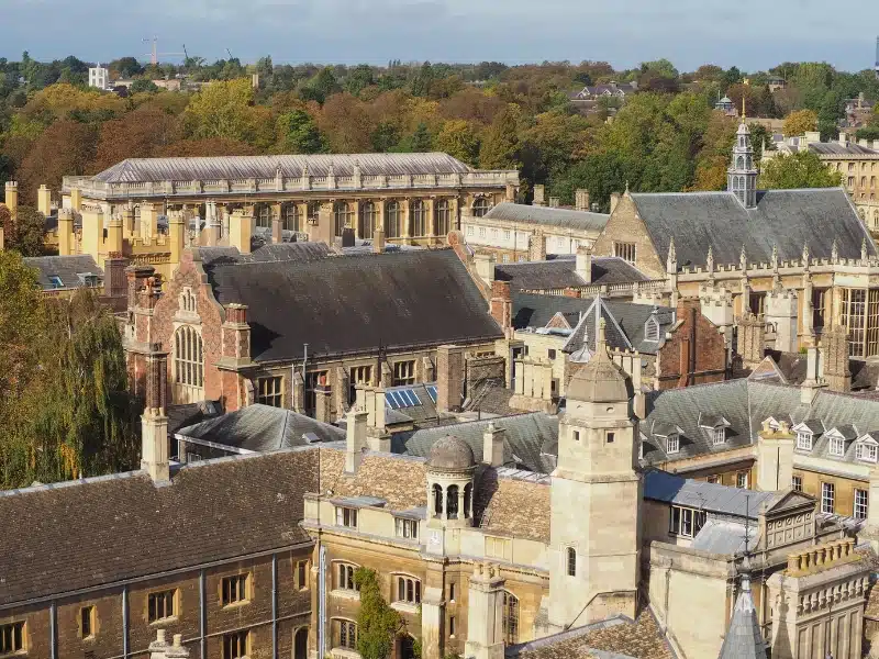 aerial view of historic university buildings