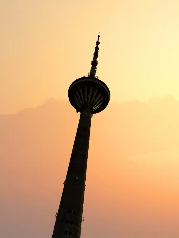 View from the bottom up of TV Tower with 60m of altitude at sunset 