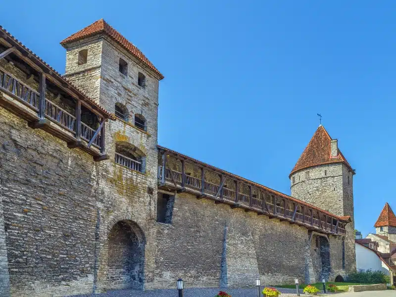 Brick and wood Medieval walls and towers in Tallinn Estonia