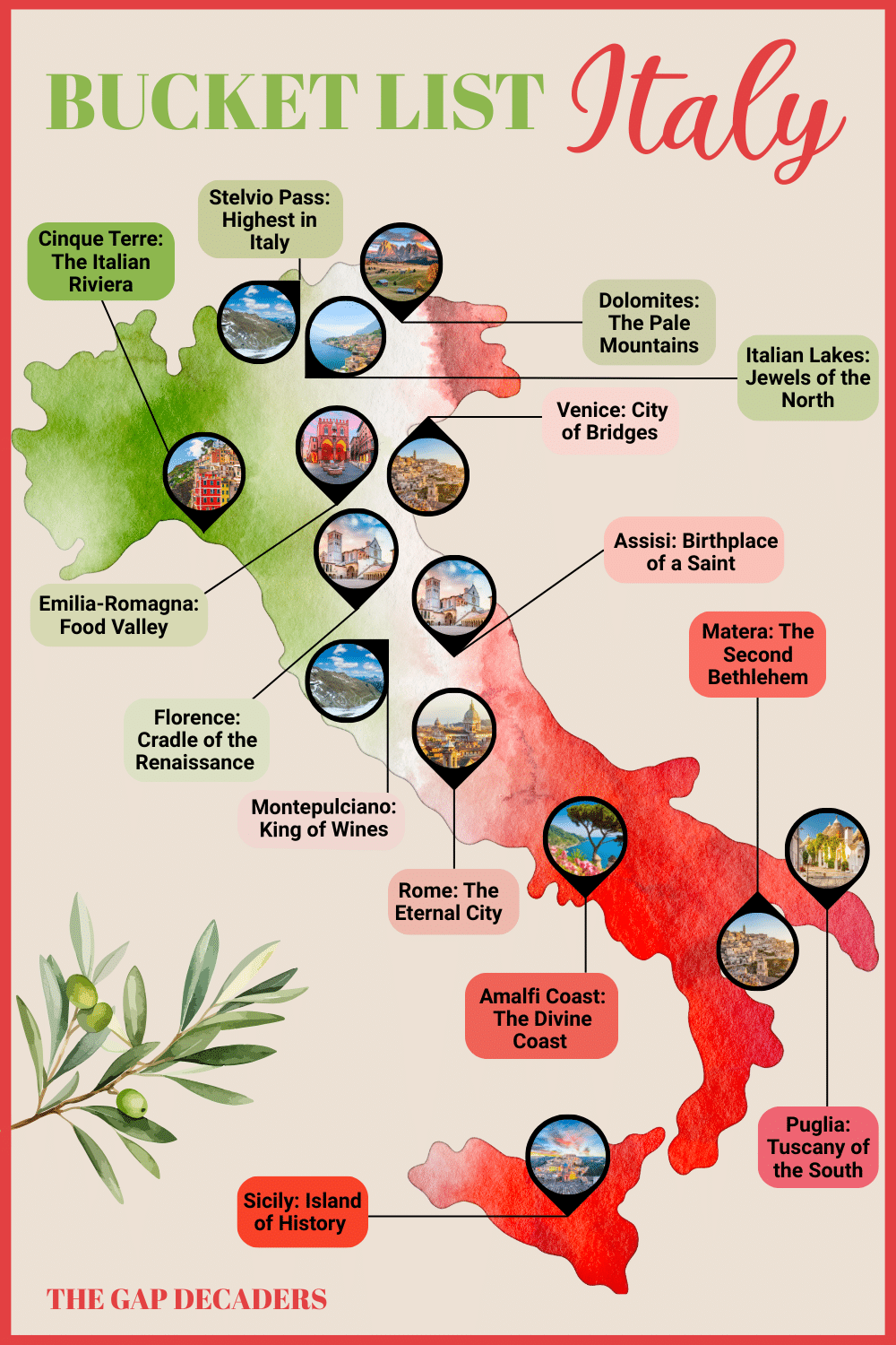 Best Places to Visit in Italy map