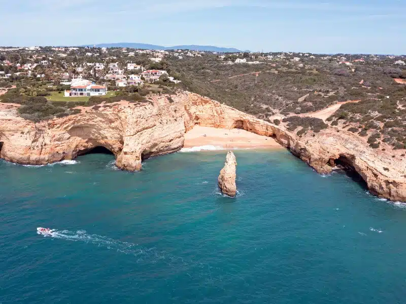 Aerial from Praia do Carvalho near Benagil in the Algarve Portugal