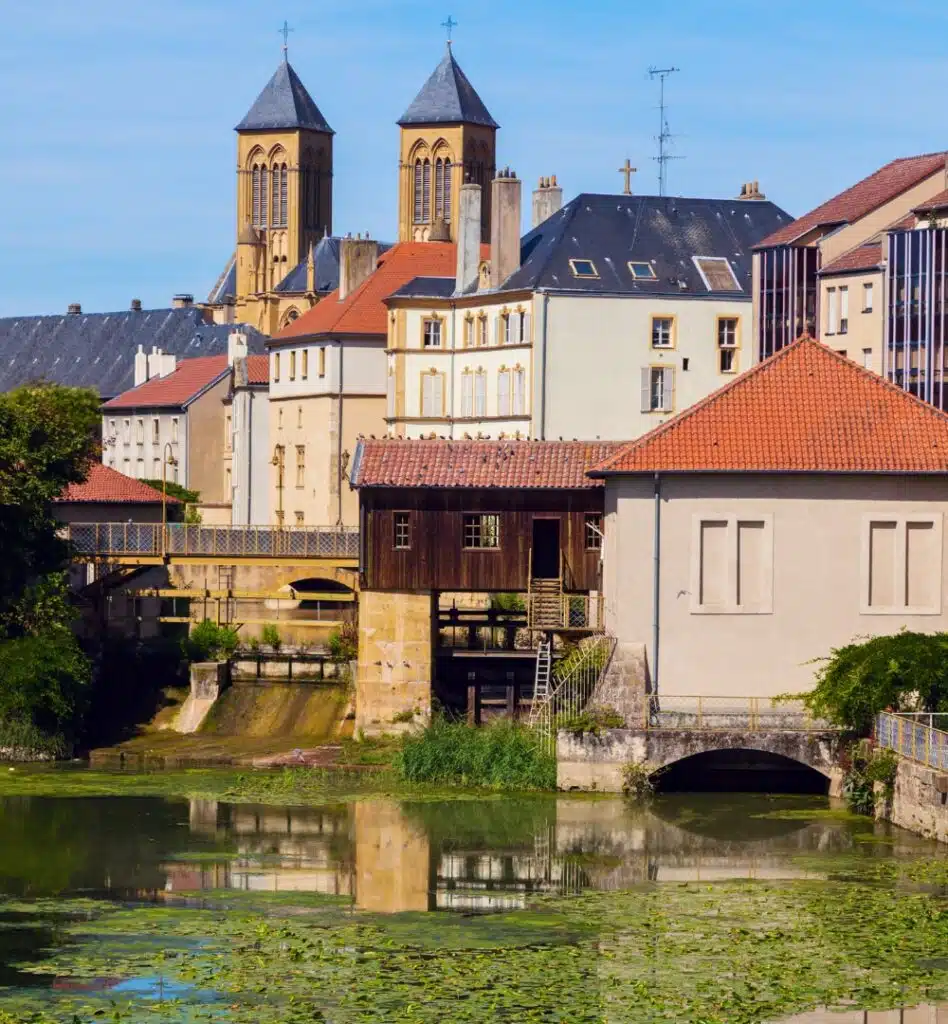 Architecture of Metz and Moselle River. Metz, Grand Est, France.