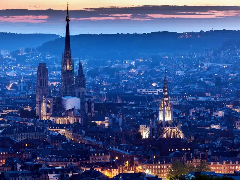 Panorama of Rouen at sunset