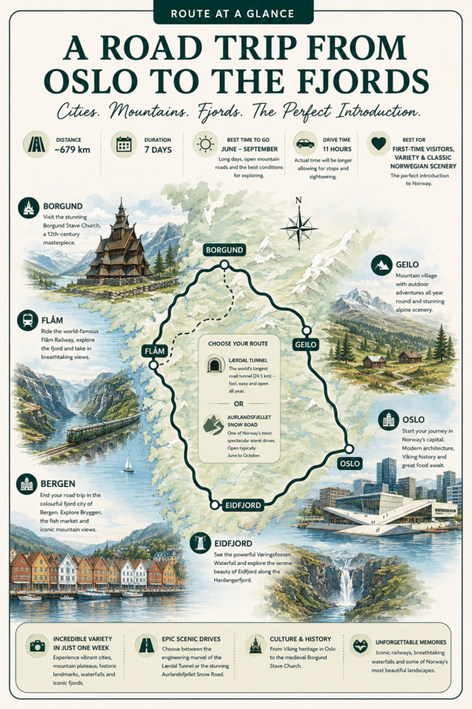 Oslo to the Fjords road trip map