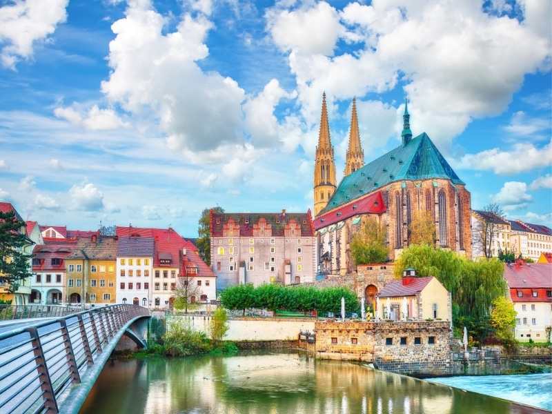 Amazing cityscape of Gorlitz with parish church of St. Peter and Paul. Рhotographed from the Polish side. Location: Gorlitz, Saxony, Germany, Europe