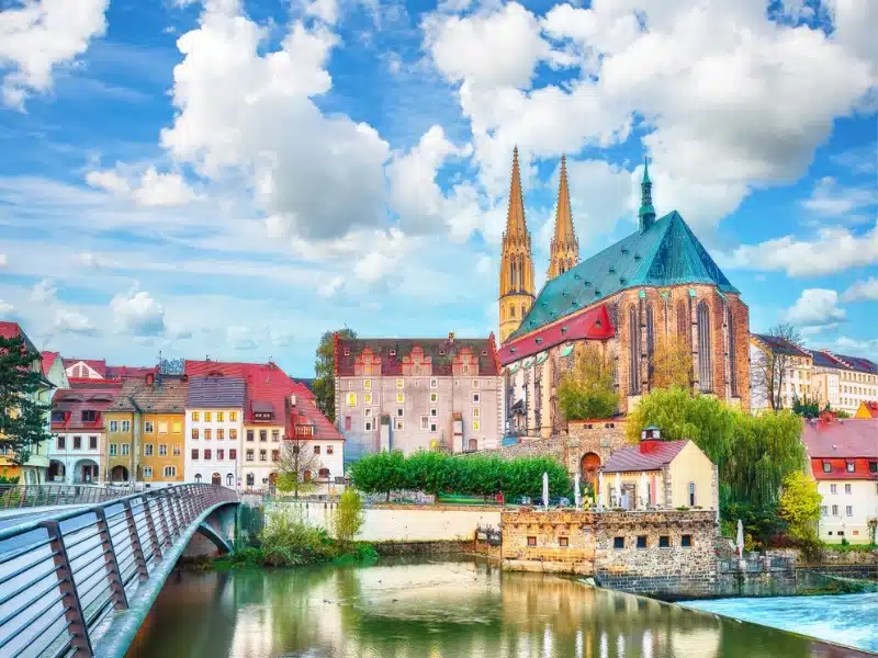 Amazing cityscape of Gorlitz with parish church of St. Peter and Paul. Рhotographed from the Polish side. Location: Gorlitz, Saxony, Germany, Europe