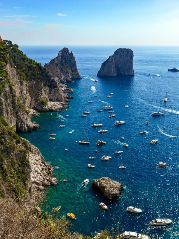 View from Giardini di Augusto overlooking the bay surrounding Scoglio Unghia Marina, Capri, Italy
