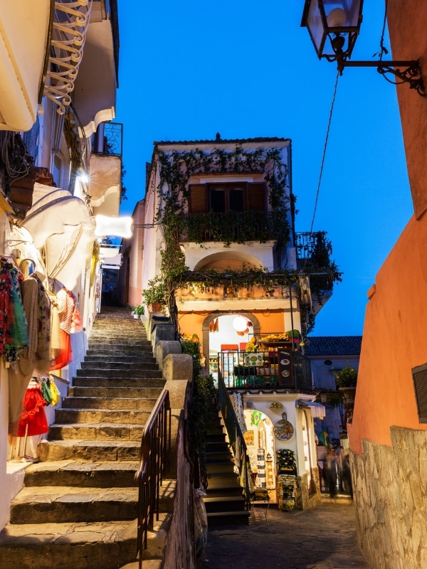 Positano architecture - narrow street in old town. Positano, Campania, Italy