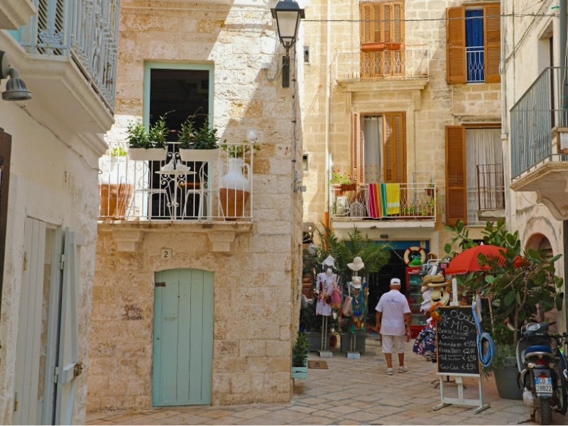 cozy italian street in Polignano a mare, Italy