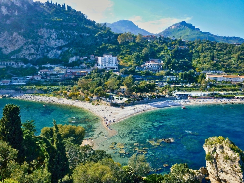 View from Isola Bella of Taormina.