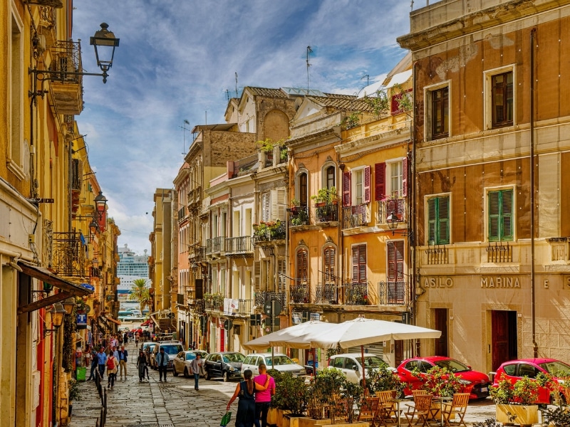 Busy Street in Cagliari Sardinia Italy Toward Cruise Port