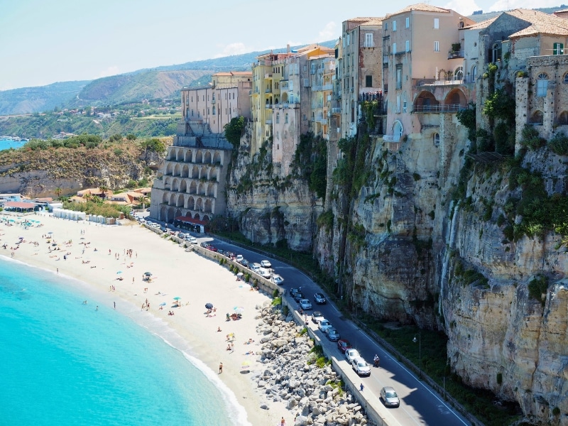 bThe eautiful Italian town of Tropea, with the city towering above the beach, a unique scene!
