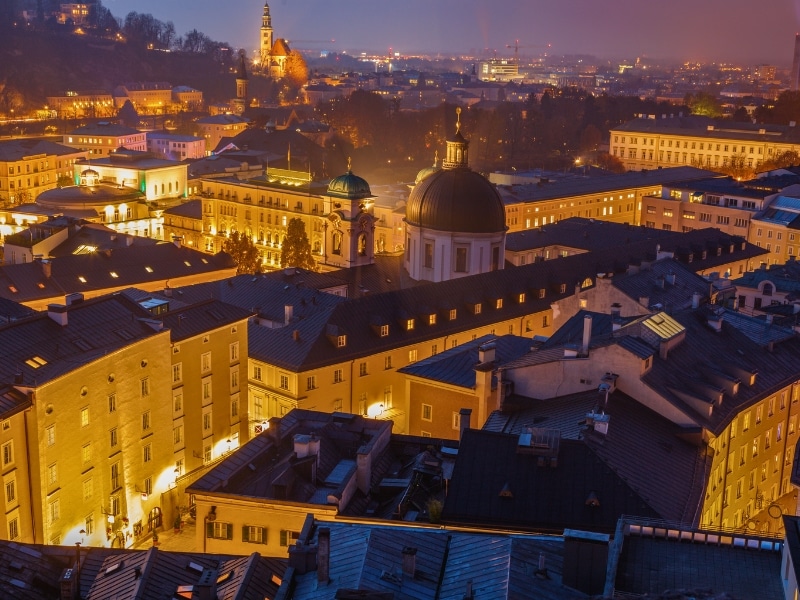 Architecture of Salzburg at night